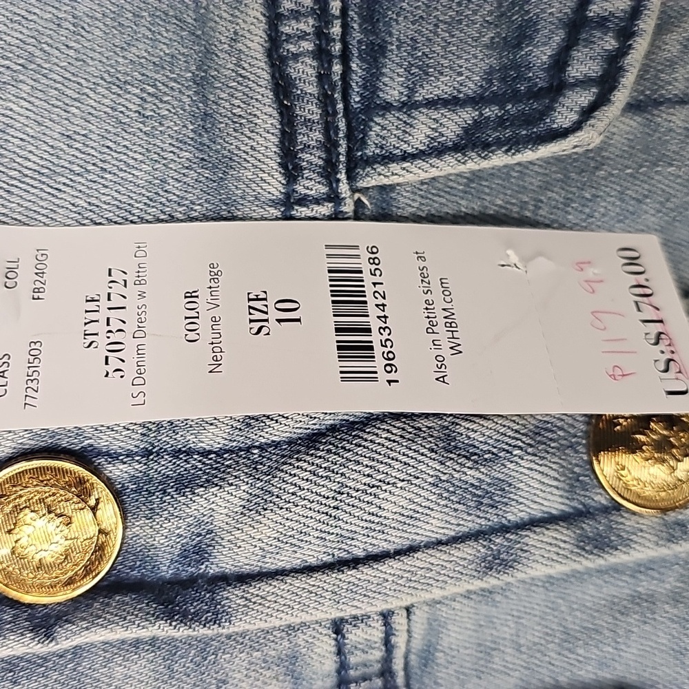 WHBM Faded Denim Stretch Bodycon Snap Button‎ Front Dress - Picture 7 of 14